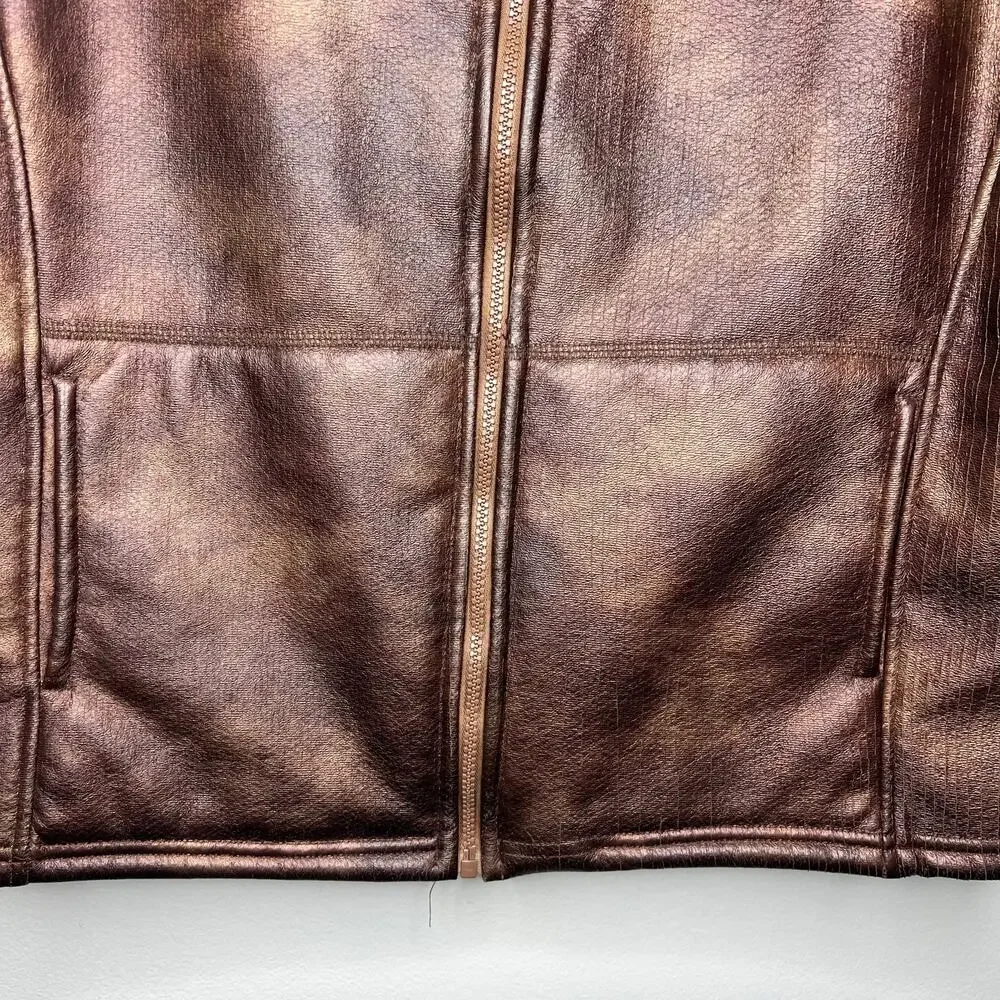 VTG Andrea Faye Women's Metallic Bronze Zip-Up Puffer Vest Sz M‎ Western USA 90s